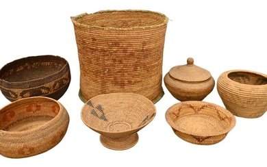 Group of Seven Woven and Coiled Baskets