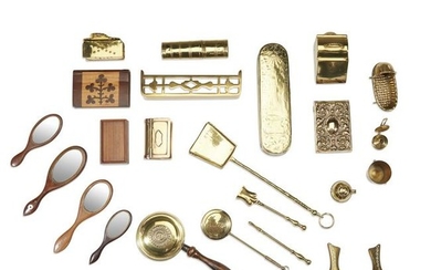 Group of miniature brass and wood household items