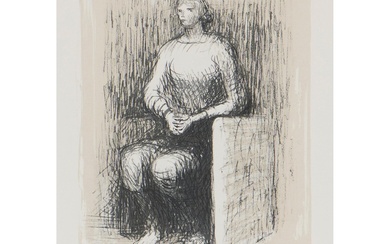 HENRY MOORE (British, 1898-1986) Seated Figure II (Pink Background) 1974 lithograph, ed. 32/50 23 x 15cm