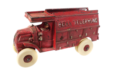 HUBLEY Cast Iron Red Bell Telephone Toy Truck