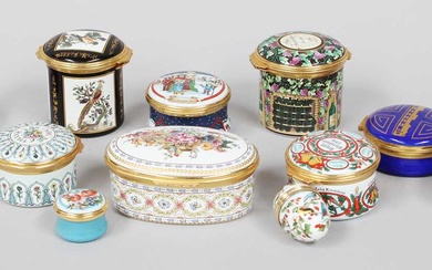 Halcyon Days Enamel Boxes, eleven ovoid and circular examples, a...