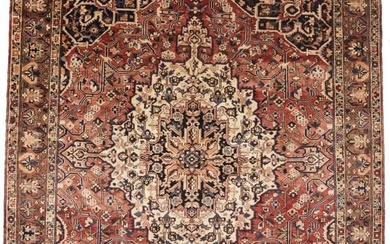 Hand-Knotted Antique Brick Red Floral 106X127 Oriental Rug Boho Decor Carpet