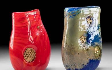 Handblown Art Glass Vases w/ Gold & Copper Stars