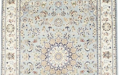 Handmade Light Blue Floral Classic 5X8 Indo-Nain Oriental Rug Extra Fine Carpet