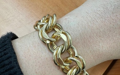 Heavy Double Link Charm Bracelet 112 Grams 14 Karat Yellow Gold 8 Inches