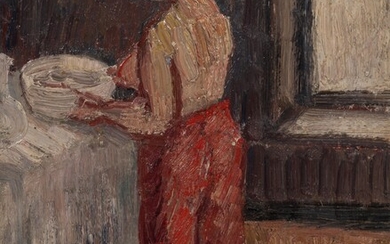 Henri Victor Wolvens (1896-1977), a woman at her toilet, 1933, oil on plywood, 30 x 37 cm
