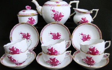 Herend - Tea service (15) - Compleet voor 6 personen Chinese Bouquet "patroon Apponyi Purple" - Porcelain