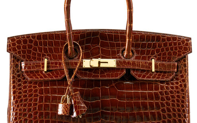 Hermès 35cm Shiny Miel Porosus Crocodile Birkin Bag with...