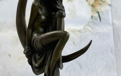 High Life Girl on Crescent Moon Bronze Statue