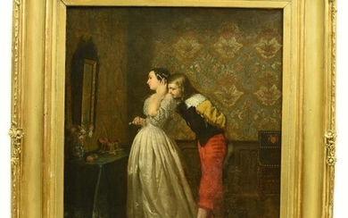 Hippolyte de la Charlerie (1828 - 1869) LE DROIT DU COUSIN olio su tela, cm...