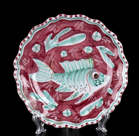ICAV GIORDANO VIETRI Plate Red plate with fish decoration 20...