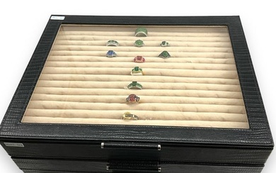 Impressive "Wolf" Brand Jewelry Box w/Semi-Precious Rings