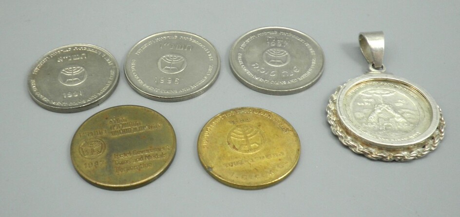 Interesting Collection of Tokens and a Silver Pendant Issued by the Israel Coins and Medals Corp.