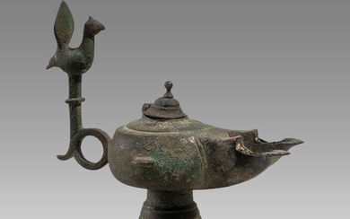 Islamic Persian Seljuk Bronze Double Spout Oil Lamp c.9th century.