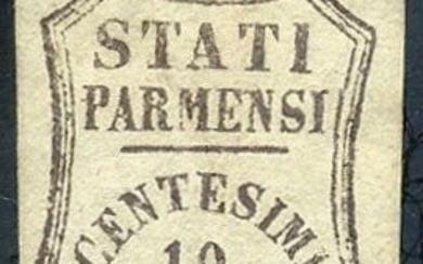 Italian Ancient States - Parma 1859 - Provisional Government, c. 10 brown with wide and regular margins. Certificate - Sassone N. 14