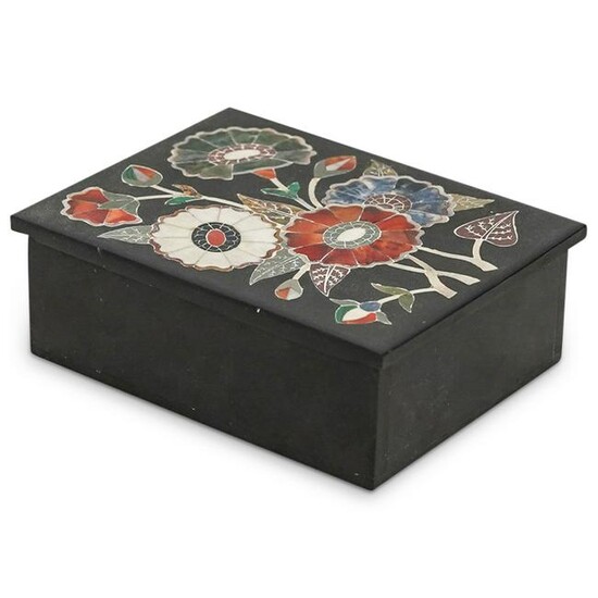 Italian Pietra Dura Black Marble Box