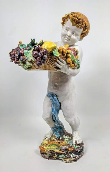 Italian Pottery Figure with Floral Bowl.