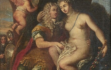 Italian School, 17th century- Mythological scene with a General and maiden in contemporary costume; oil on canvas, 34 x 27.5 cm. Provenance: Private Collection, UK.