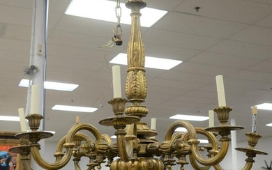 Italian giltwood eight-light chandelier with fluted