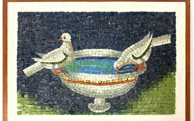 Italian glass mosaic birds at bath wall plaque. Colored