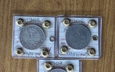 Italy, Kingdom of Italy. Vittorio Emanuele III di Savoia (1900-1946). 2 Lire Serie 3 monete anni: 1905 1906 1907 “ Aquila “