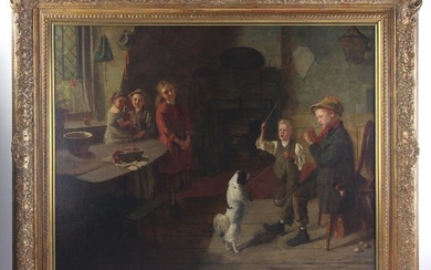 J G Brown, Interior with Children, Oil on Canvas