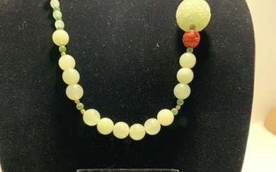 JADE AND CINNABAR NECKLACE AND EARRING SET