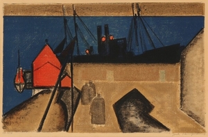 Jack Kampmann: Scene from Faroe Islands. Signed Jack Kampmann, 88, 6/50. Lithograph in colours. Visible size 39×60 cm.