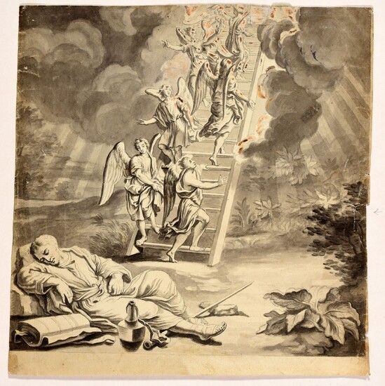 Jacob's dream. 18th c Drawing, brush and grey wash, heightened with white 28,5 x 27,7...