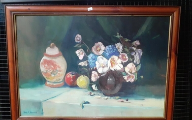 James Radford "Floral Still Life", oil on board, frame: 73 x 99 cm, signed lower left