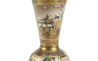 Japanese Satsuma pottery vase finely hand painted with figur...