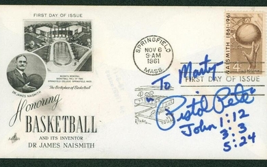 Jazz Pete Maravich Signed 3.5x6.5 Naismith HOF 1961 First Day Cover BAS #AB89764
