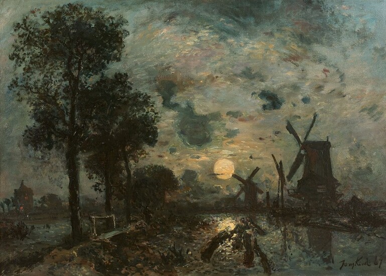 Johan Barthold JONGKIND Lattrop,1819 - Saint-Egrève,1891 Moulins au clair de lune, Schiedam