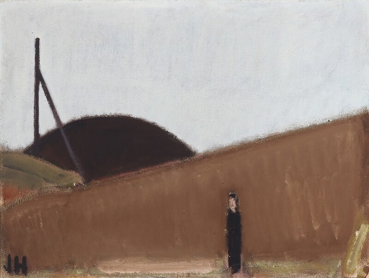 Johannes Hofmeister: Landscape with figure. Signed JH. Oil on canvas. 45×60 cm.