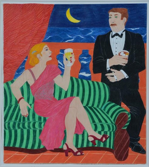 John Bostick (SF 20th c), Painted Collage, Figures