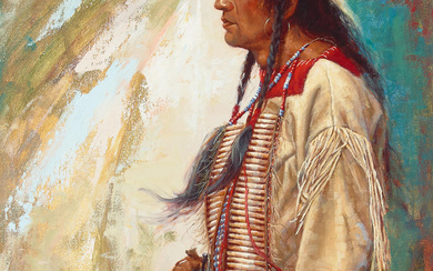 John DeMott (born 1954) Portrait of a Native American Warrior...