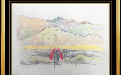Joseph Stella Authentic Original Painting Landscape Mountain Pastel Artwork Rare