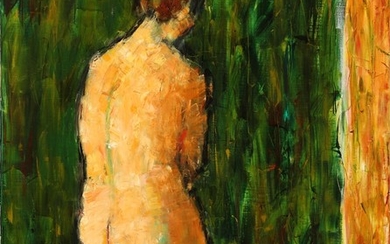 Kai Lindemann: Composition with model, 2005. Signed Lindemann. Oil on canvas. 100×81 cm.