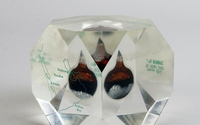 LUCITE PAPERWEIGHT WITH SAUDI ARABIAN OIL