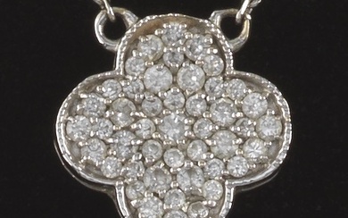 Ladies' Quatrefoil White Gold and Pave Diamond Pendant