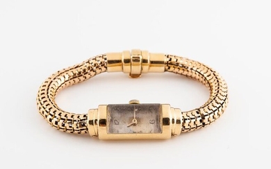 Ladies' watchband in 750°/° gold, rectangular case, flexible bracelet, manual...