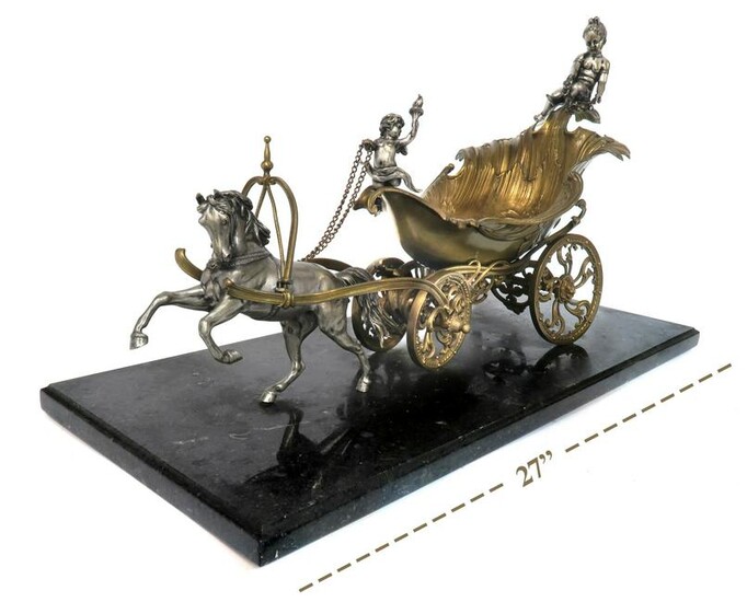 Large 19th C. Gilt & Silvered Bronze Figural Carriage