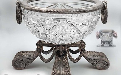 Large 19th C. Tiffany And Co. Sterling Silver With Russian Crystal Centerpiece, Made By Faberge For
