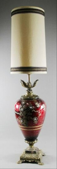 Large Bronze And Jewelled Lamp