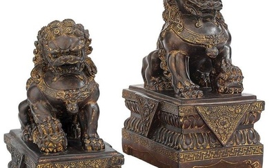 Large Bronze Tone Chinese Guardian Lion Foo Dog Statues
