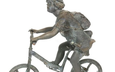 Large Cast Iron "Boy on Bicycle" Garden Sculpture
