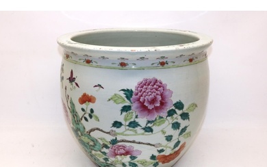 Large Chinese famille rose fish bowl jardiniere decorated wi...