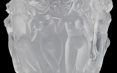 Large French Crystal Bacchantes Nude Lady Vase in the Style of LALIQUE