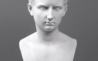 Large White Carrara Marble Augustus Caesar Bust Sculpture (39.6lbs)