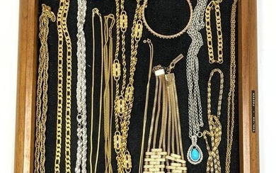 Large lot, Gold Tone Costume Jewelry. Mostly necklaces.